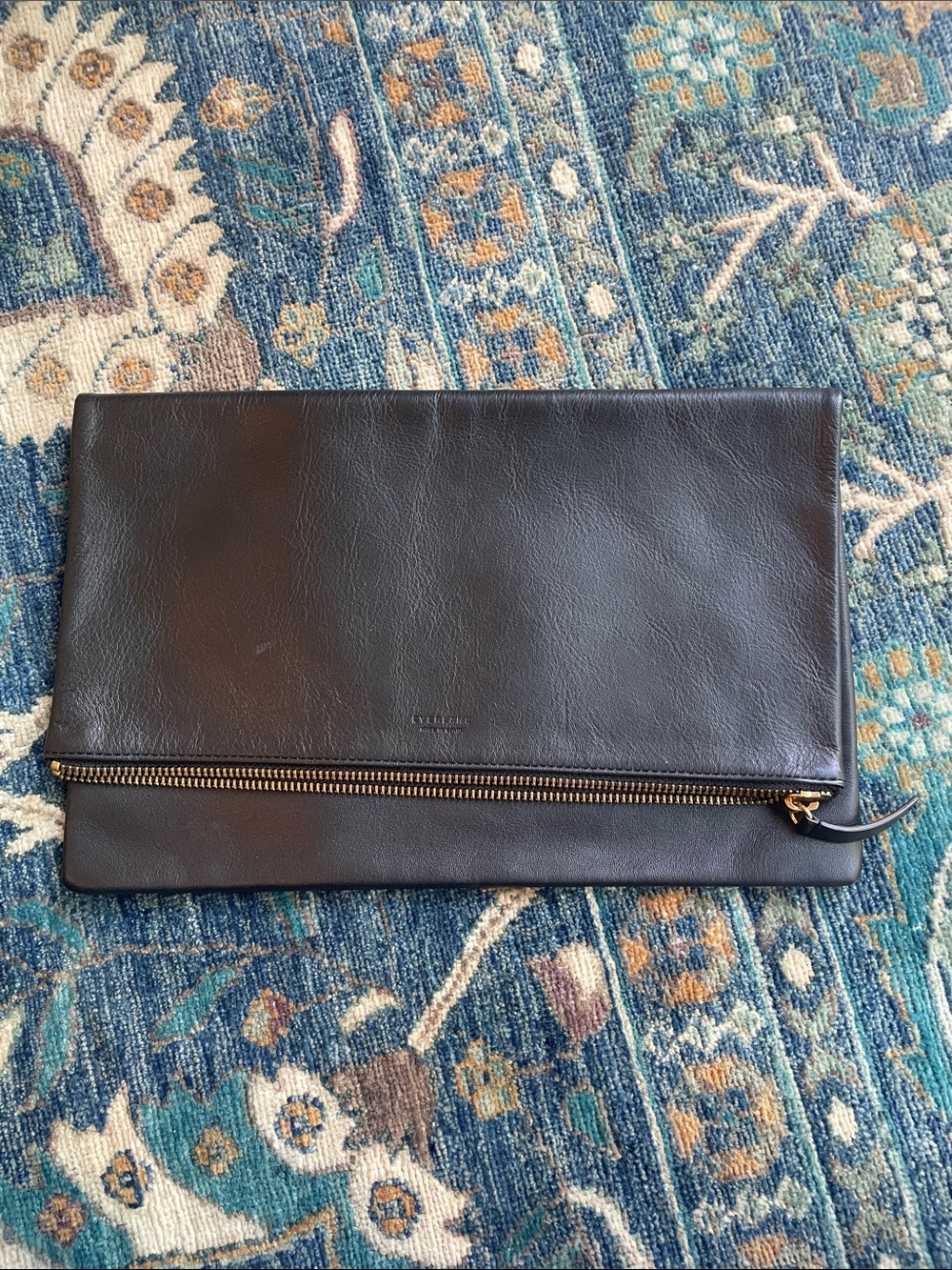 Everlane Leather Fold-Over Clutch Wallet - Black